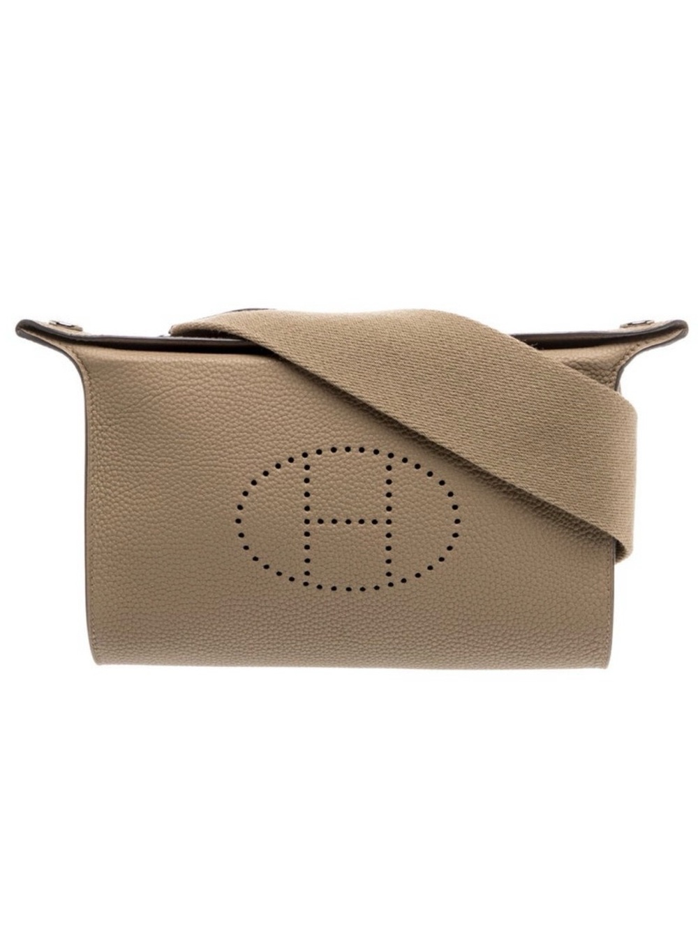 Hermes Taupe Pebbled Leather Evelyne-Style Messenger with Wide Strap